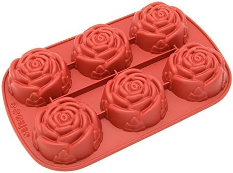 Freshware CB-205RD 6-Cavity Rose Shape Silicone Mold for Homemade Soap, Cake, Cupcake, Bread, Muffin, Pudding, Jello, and More