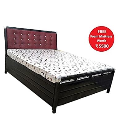 Royal Interiors King Size Metal Bed with Foam Mattress and Hydraulic Storage (Matte Finish,Black)