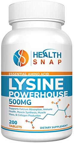 L-Lysine Powerhouse High-Potency Essential Amino Acid Nutrition Supplement - Immune & Muscle Health - Healthy Hair Skin and Nails Vitamins - Collagen & Muscle Mass Growth - Non-GMO, 500mg, 200 Tablets