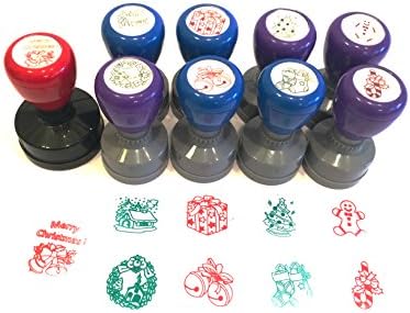 Pre-inked Christmas Themed Rubber Stamp – 9 pc - Christmas Holiday Craft Scrapbooking