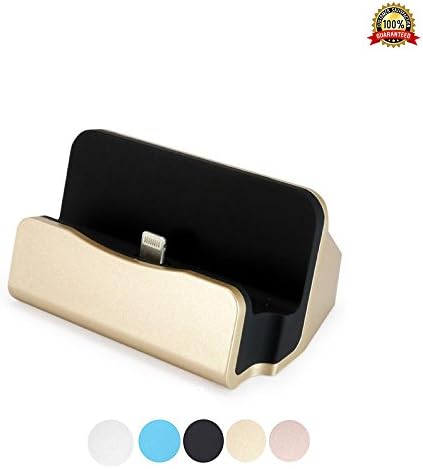 iPhone Charger Dock Cradle Desktop Stand with Lightning Cable Connector for Charge and Sync Data of Apple iPhone 7/7 Plus/ 6/6s/6 Plus/6s Plus/iPod Nano 7th Gen/iPod Touch 5,6th Gen - Gold