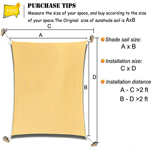 diig Sonnendach für Terrasse, 3 x 3 m, quadratisches Sonnensegel mit UV-Schutz, für Pergola, Garten, Spielplatz (Sandfarben) – Bild 5