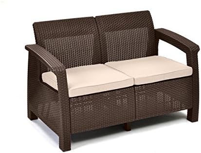 Keter Corfu Brown Resin All Weather Outdoor Cushioned Love Seat