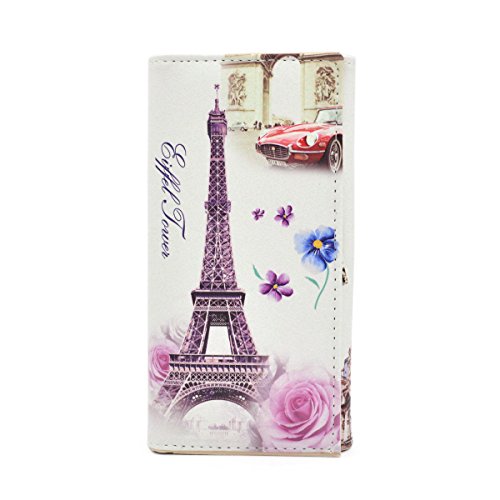 Premium US UK Flag City Print PU Leather Continental Wallet, Paris City Print 2