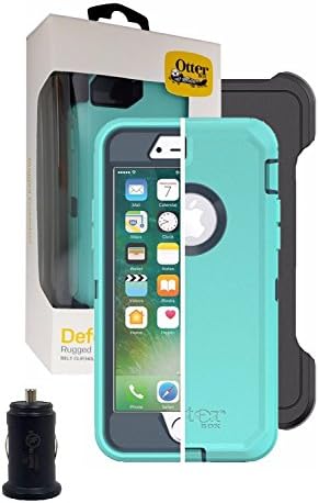OtterBox Defender SERIES Case for iPhone 8 &amp; iPhone 7 - with Belt Clip &amp; MKK Universal Car Adapter 1.0Amp (NOT Plus) (Retail Packing) AQUA MINT