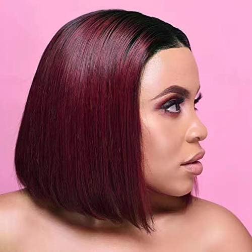 SeraphicWig 10" 1B/99J Ombre Bob Wig 13x4 Lace Front Wigs 130% Density 100% Brazilian Virgin Human Hair Wigs For Women (10" 130% Density)
