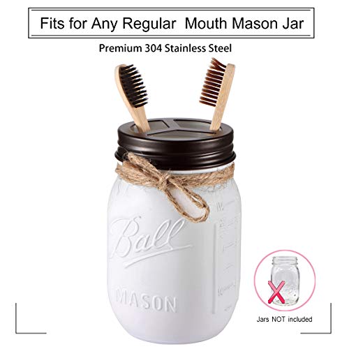 Stainless Steel Bathroom Accessories Set-Mason Jar Soap Dispenser Lid & Toothbrush Holder Lid,Bathroom Kitchen Rustic Modern Farmhouse Premium Mason Jar Decor (Jar Not Includ) (Bronze, 4)