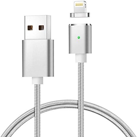 Magnetic Charging Cable 3.3 FT Nylon Braided 2.0 Micro USB Cable Magnet With LED Display Fast Charge Data Lightning Cable 8 pin for iPhone 5, 5c, 5s, SE, 6, 6 Plus, 6s, 6s Plus, 7, 7 Plus (Silver)