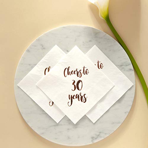 Cheers to 30 Years Cocktail Napkins, 50-Pack 3ply White Rose Gold 30th Birthday Dinner Celebration Party Decoration Napkin