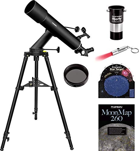 OrionVersaGo E-Series 90mm Altaz Refractor Telescope Kit - Beginner Scope for Adults & Families with Moon Filter, Barlow Lens, MoonMap & Planisphere