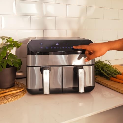 Fritadeira de ar digital cecotec 9l cecofry advance 9000 inox. 2800w, 2 baldes de 4,5l, temperatura dupla, temperatura ajustável de 80-200ºc, 7 programas, painel de toque multifuncional