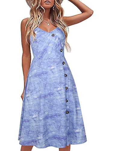 oxiuly Women's Spaghetti Strap Button Down Beach Summer A-Line