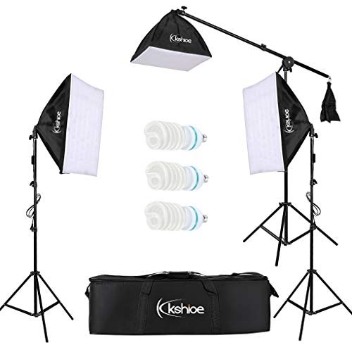 Topfire Kshioe 65W Photo Studio Photography 3 Soft Box Light Stand Continuous Lighting Kit Diffuser