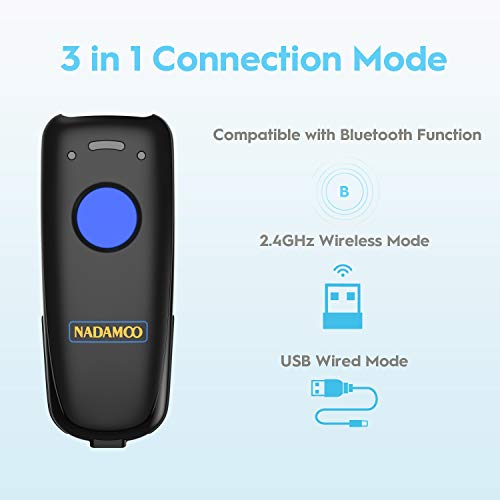 NADAMOO Wireless Barcode Scanner Compatible with Bluetooth, with Charging Dock, Portable USB 1D