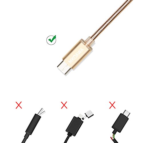 USB Type C Cable, MKOAWA USB C Cable 1m / 3.3ft Metal Braided Fast Charger Cord (USB 3.0) for Samsung Galaxy Note 8, S8, S8 Plus, LG G6 G5 V30 V20, Google Pixel, Nintendo Switch, Macbook (Gold) - Thumbnail 2