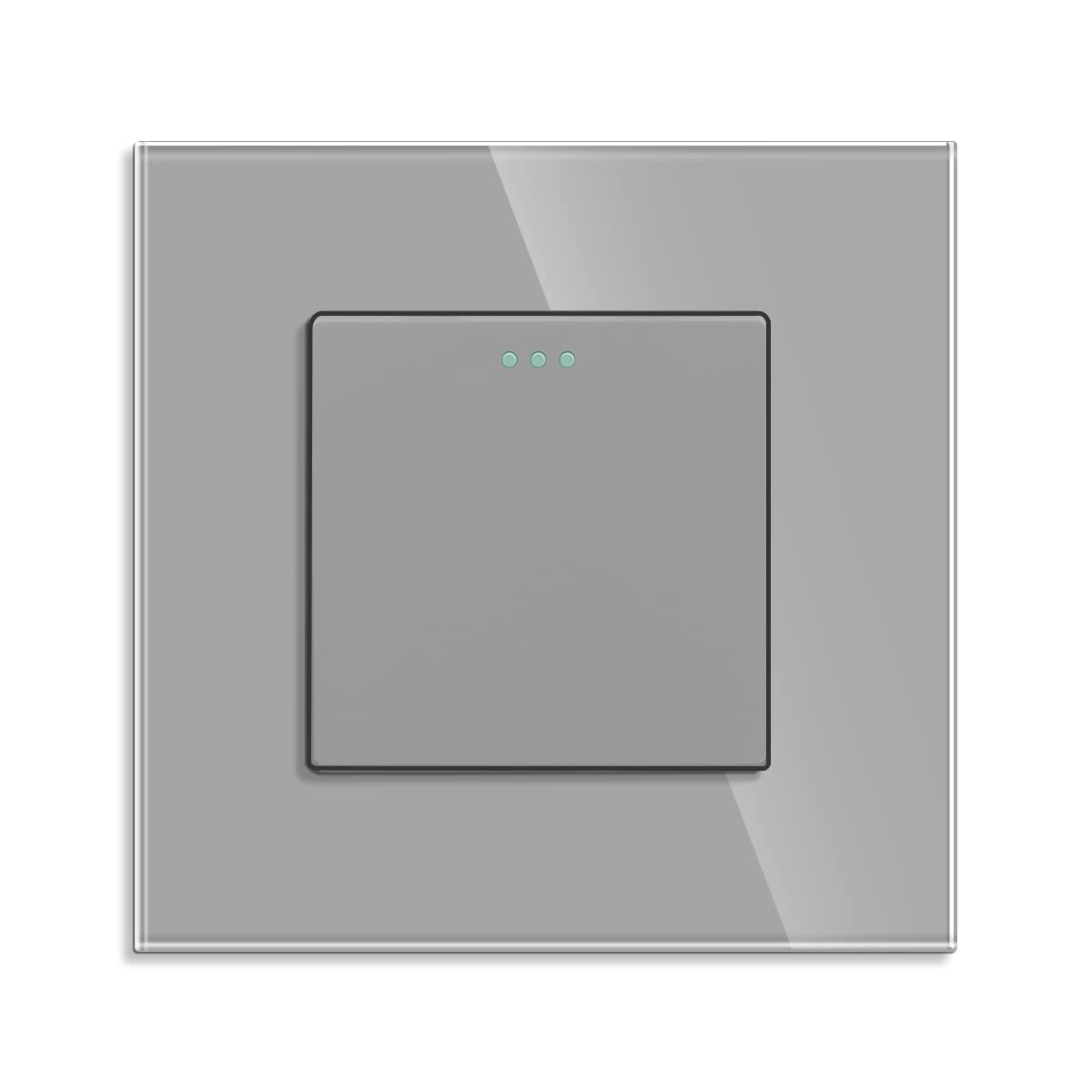 JIMEIDA Rocker Button Switch with Phosphor Dots Modern Crystal Glass Grey Wall Panel Electrical Single Light Switch, 1 Gang 2 Way, 10A 250V