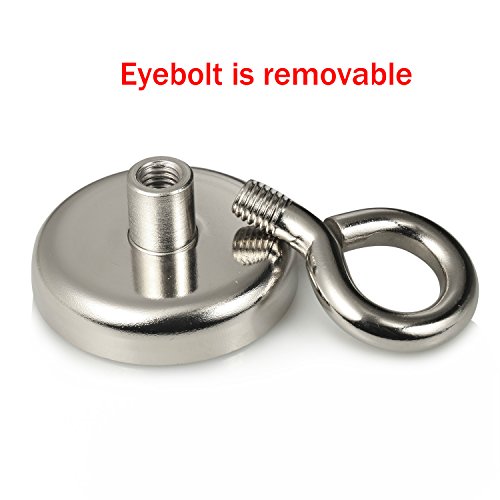 Wukong 148LBS Pulling Force(68KG) Super Powerful Round Neodymium Magnet with Eyebolt Diameter 1.89INCH(48mm) X Thickness 0.47INCH(12mm) for Retrieving in River and Magnetic Fishing(2 Packs) - Thumbnail 2
