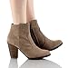 Breckelle's Heather-34W Faux Suede Chunky Heel Synthetic Ankle Boots for Women Beige Suede 8