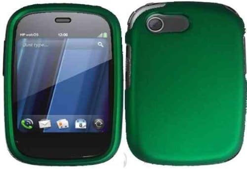 Dark Green Rubberized Snap on Protective Cover Case for HP Veer 4G + Microfiber Pouch Bag
