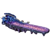 Pacific Giftware Blue Dragon on Amethyst Gemstone Quartz Stick Incense Burner Medieval Fantasy 10.75 Inch L