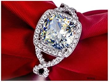 3 Carat Cushion Cut Luxury Quality Simulated Diamond Rings for Women ,Nscd Synthetic Diamond Halo Wedding Enagement Ring