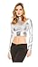 Red Hanger Women's Crop Top - Metallic Wet Look Mock Neck Turtleneck - Long Sleeve (Silver-L)