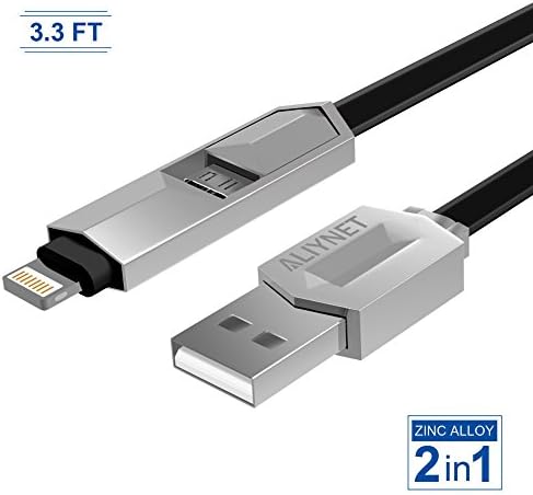 Aliynet 2-in-1 usb Lightning Cable,New Dual interface Design 2 in 1 lightning and micro usb cable, Data Sync Cable for Android and Apple Series(4 colour for choose)(Black)