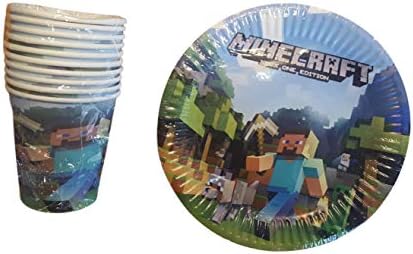 10 Plates & 10 Cups Birthday Party Set - Minecraft Inspired Birthday Party Supplies