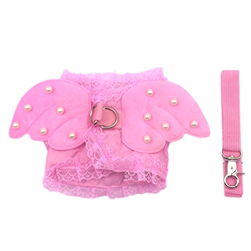 M2cbridge Pink Dog Puppy Harness Leash Collar Cat Vest Strap Angel Wings (XS)