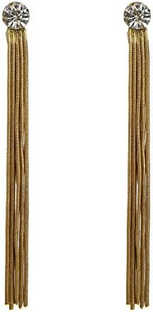 MELUOGE Bohemian Flavor Clear Crystal Tassel Link Long Drop Dangle Earrings for Women Wedding Bridal, Pierced or Pierced (Gold pierced)