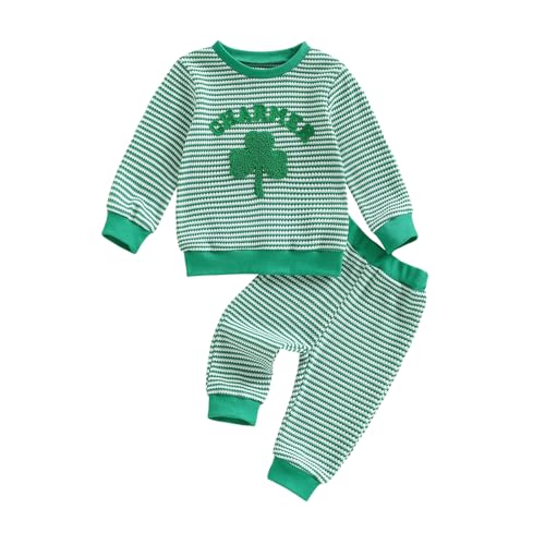 FIOMVA Toddler Baby Girl St Patricks Day Outfit Clover Shamrock Embroidery Sweatshirt Pants Set Spring St Patricks Clothes (St Patricks Green Charmer, 6-12 Months) at Amazon