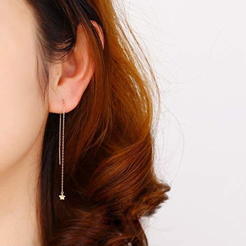 Sterling Silver Threader Tassel Earrings Star Drop Dangle Long Charm Earrings A Pair (gold)