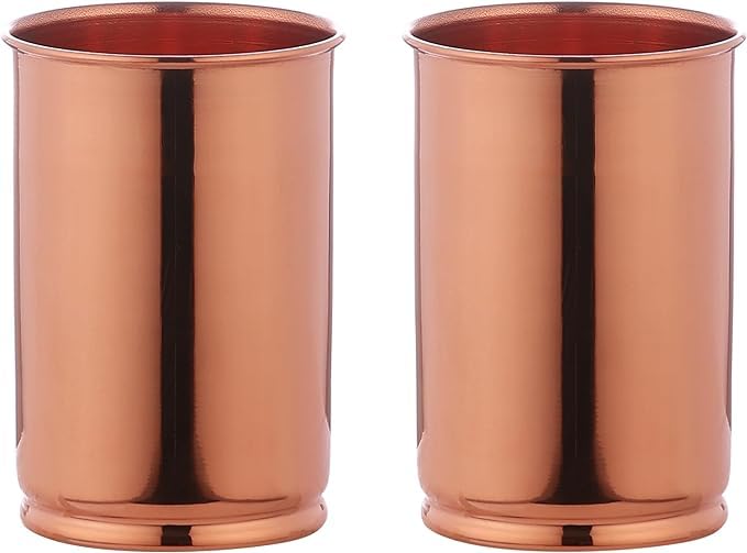 ANCIENTIMPEX Pure Copper Tumbler Set of 2, Lacquered-Free, Unlined and UNCOATED for Ayurveda Health Benefits, 350 Ml (11.83 US Fl Oz.) Capacity