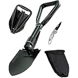 Foldable High Carbon Steel Military Shovel Multi Tool, with Pocket Knife Combo, Includes Carry Bag