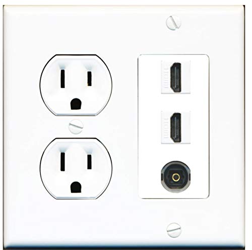 15 Amp Round Power Outlet 2 Port HDMI 1 Toslink-Optical-SPDIF Wall Plate