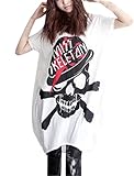 Allegra K Ladies Skull Letters Printed Seam Pockets Scoop Neck Loose Blouse