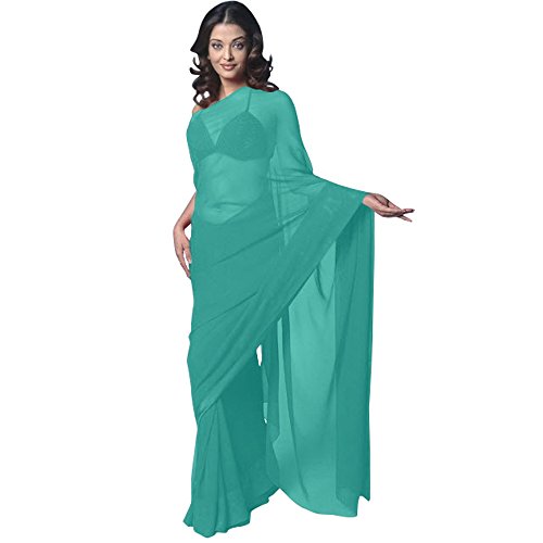 Chiffon Bollywood BellyDance Indian Saree Sari - Turquoise