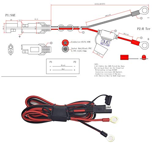 2Pin Quick Disconnect Plug SAE Battery Extension Cable to Ring