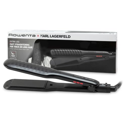 Rowenta Extra Liss SF411L Keratin & Tourmaline Coated Hair Straightener, LED Display, Large Floating Plate System, Temperature Adjustment & Auto Shutdown, Black