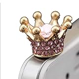 3.5mm 1 pcs Golden with White/Blue /Purple Rhinestone Noble Crown Shinning Crystal Cute Princess Dust Plug Phone Headset Dust Plug Anti Dust Earphone Jack Plug Stopper Cap Cellphone Charm for iPhones