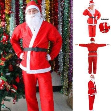 Hiqusc 5pcs Set Unisex Adjustable Christmas Santa Claus Costume Adult Kid Set Xmas Cosplay Clothes