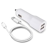 Samsung Galaxy S6 Charger, Elka 3.1A 2-Ports USB Car Charger with 3 Feet Micro USB Charging Cable - White