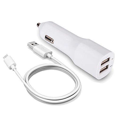 Galaxy S6 Edge Car Charger, Elka Dual Rapid 3.1 Amp USB Car Charger with 3 Feet Micro USB Charging Data Cable for Samsung Galaxy S6 Edge SM-G925, SM-G9250, SM-G925A, SM-G925F, SM-G925FQ, SM-G925I, SM-G925K, SM-G925L, SM-G925P, SM-G925S, SM-G925T, SM-G925V, SM-G925X, SM-G925W8