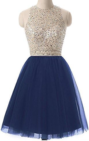 LovingDress Homecoming Dresses Sparkly Beading Bodice Prom Dresses Short Open Back Sequins Party Gowns Size 0 US Dark Royal Blue