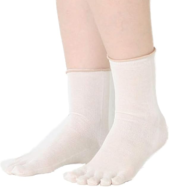 Amazon 絹屋 冷え取り靴下1枚目用 シルク 絹100 5本指靴下 かかとあり 4156 22 5 24 5cm 01生成 ホワイト ソックス 通販