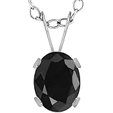 Gem Stone King 14K White Gold Black Sapphire Solitaire Pendant Necklace For Women | 1.66 Cttw | Gemstone September Birthstone | Oval 8X6MM | With 18 Inch Chain