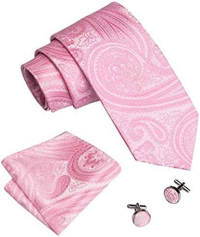 Pink Color Paisley Pattern Ties Set For Men Silk Neck Tie For Wedding Party Business