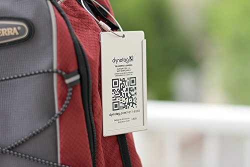 Dynotag Web Enabled Smart Aluminum Convertible Luggage ID Tag + Braided Steel Loop, with DynoIQ & Lifetime Recovery Service (Cool Silver)