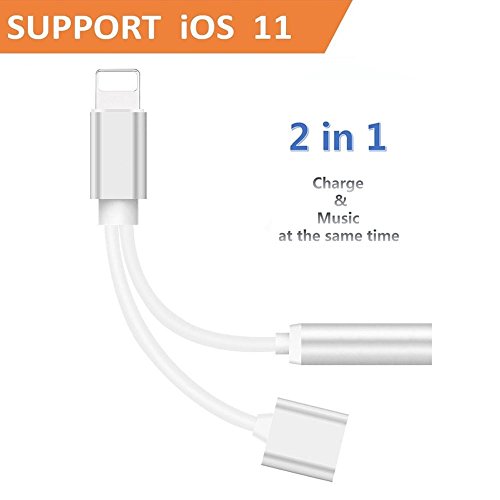 2 in 1 Lightning iPhone 7 Adapter for iPhone 7/7 Plus/8/X/8 Plus（Support IOS 10.3/IOS 11） Lightning Adapter and Charger, Lightning to 3.5mm Aux Headphone Headphone Jack Audio Adapter