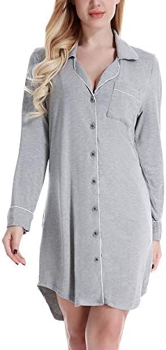 Nightshirts for Women, Women's Nightshirt Long Sleeve Pyjama Top Sleep Shirt Dress Womans Lounge Wear Pjs Sets(Grey,XS)